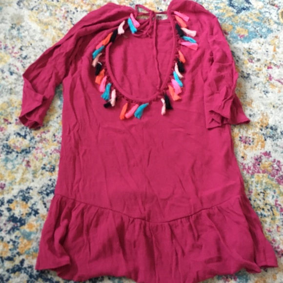 New pink fringe back swimsuit coverup NWOT - Picture 2 of 8